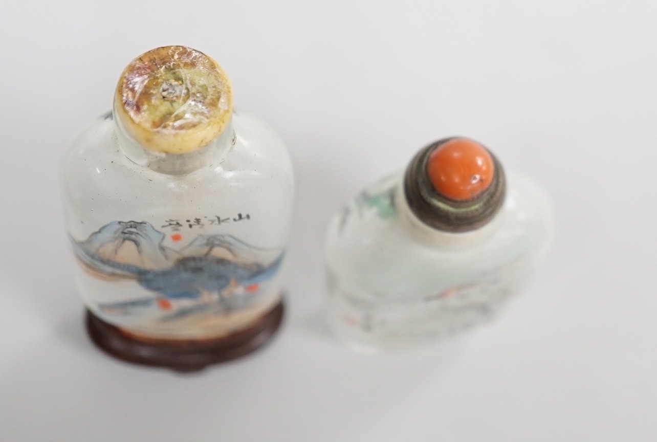 Two Chinese inside painted glass snuff bottles, 20th century, tallest 6.3 cm